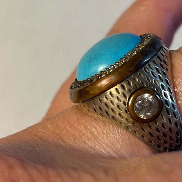 Turquoise and Zircon Stone Turkish Handmade Jewelry 925 Sterling Silver 8+ - Picture 8 of 12